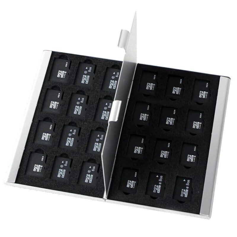 Silver Aluminum Memory Card Storage Case Box Holder For 24 TF Micro SD Cards