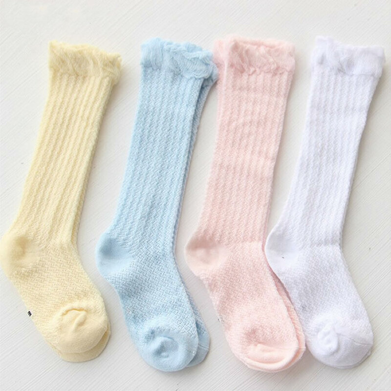 Calcetines largos antideslizantes para recién nacidos, medias hasta la rodilla, de malla de algodón, transpirables y suaves, de 0 a 4T