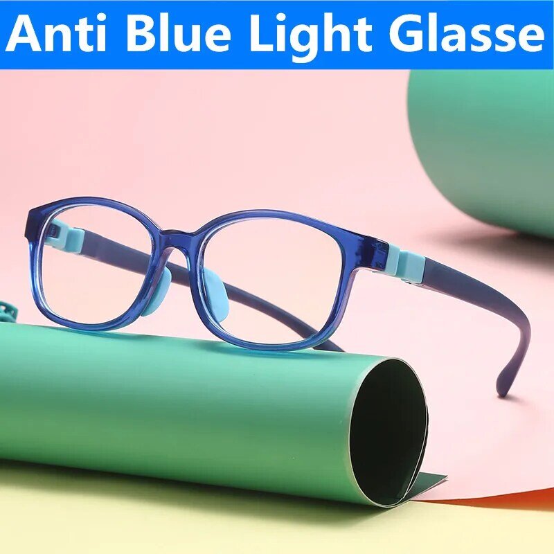 Kacamata Anak-anak Antisinar Biru Kotak Kacamata Reflektif Pemblokir Transparan Komputer Anak Laki-laki Perempuan Bingkai Lembut Silikon