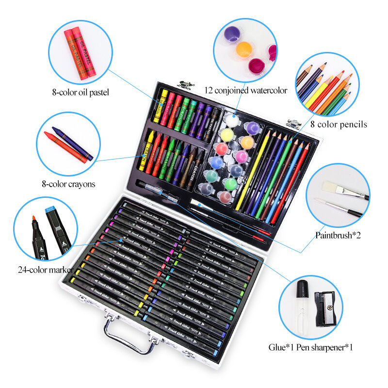 Children's Drawing Set 50/59/65/66pcs with Marker Color Pencil Coloring Book Watercolor Paint Brush Professional Art supplies