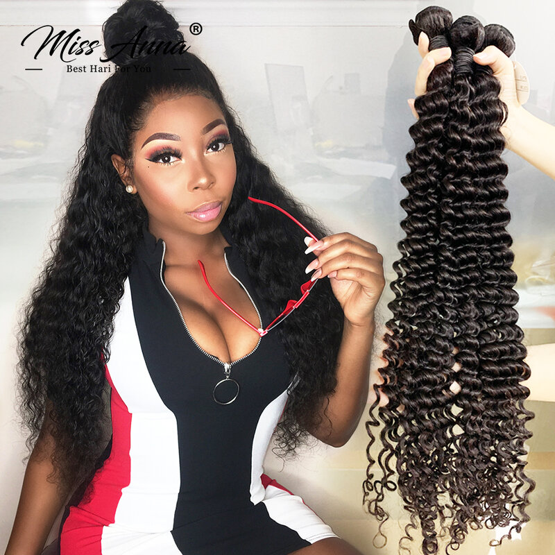8-34 36 38 Inch Brazilian Human Hair Bundles Deep Wave Hair Weave Natural Color Remy Human Hair Extension 1/3/4PC Free Shipping