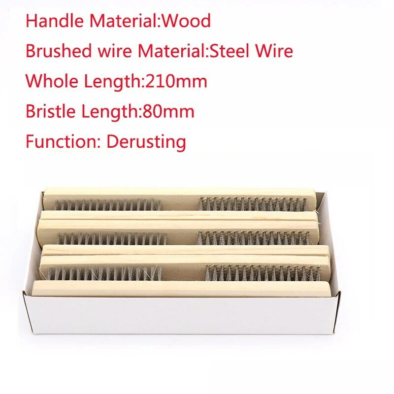 Poils de fil d'acier inoxydable, manche en bois, brosse métallique, longueur de 210mm, 3 pièces