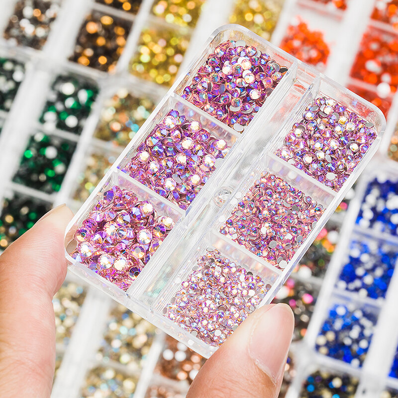 Caja de diamantes de imitación de cristal para manualidades, piedras de cristal de varios tamaños, sin fijación en caliente, parte trasera plana, brillantes, para ropa, 1 caja
