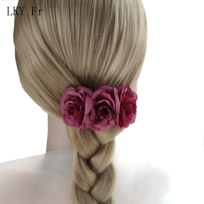 LKY Fr Wedding Bridal Headwear Silk Flowers Roses Artificial Hairpins Bridesmaid Blue Pink Bride Headdress Girl Hair Accessories