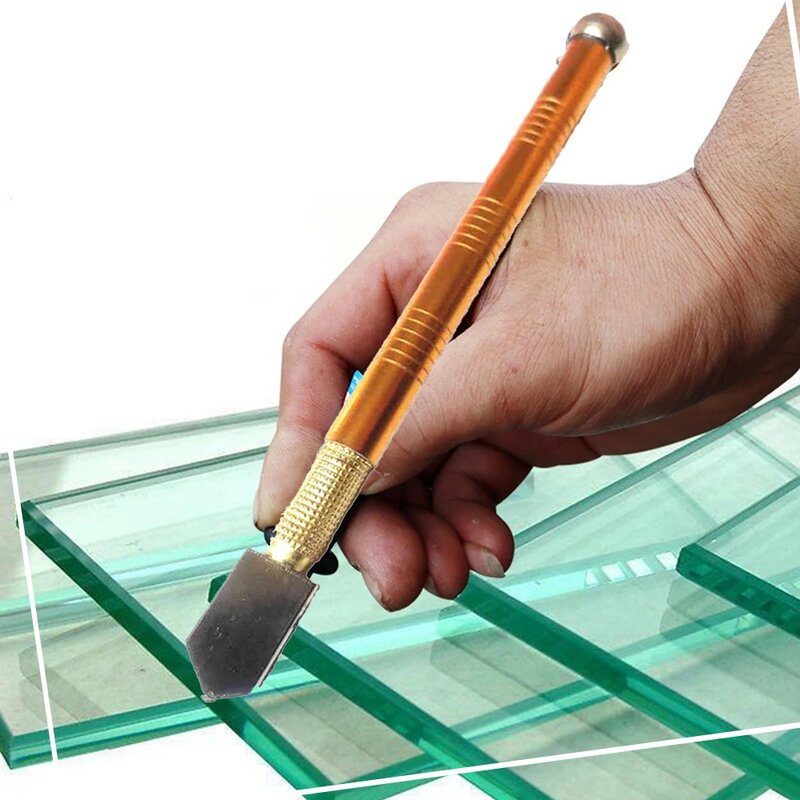 Cortador de vidrio con Mango antideslizante, herramienta de corte de hoja de acero de 175mm, cabezal de corte de diamantes y minerales