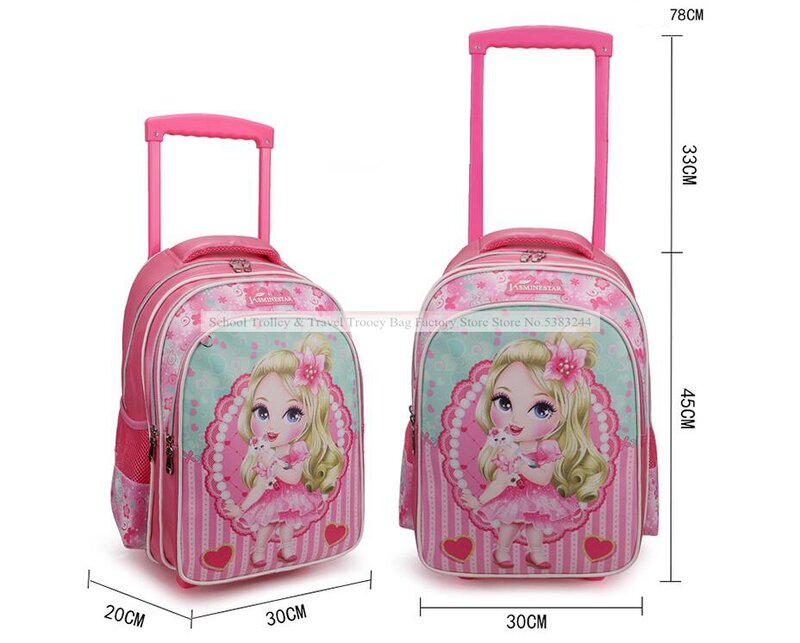children school Trolley backpack Bag kids School wheeled backpack bag for girls with lunch bag set Rolling school bag wheels