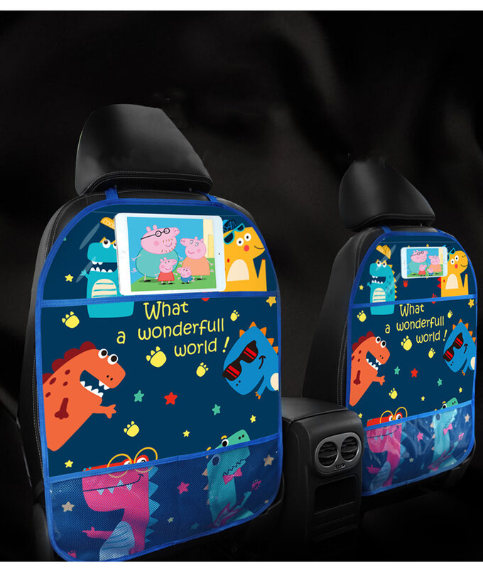 1 pçs dos desenhos animados assento de carro volta protetor capa para crianças bebê anti-pontapé almofada multi-função bonito organizador do carro saco de armazenamento