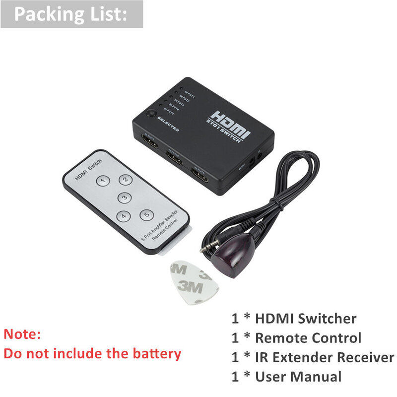 BGGQGG 5 Cổng 1080P 5 Vào 1 Ra Video HDMI Switch Phím Chọn Hộp Chuyển Đổi Bộ Chia Hub Khiển Hồng Ngoại Cho HDTV PS3 DVD Adapter Thẻ Nhớ