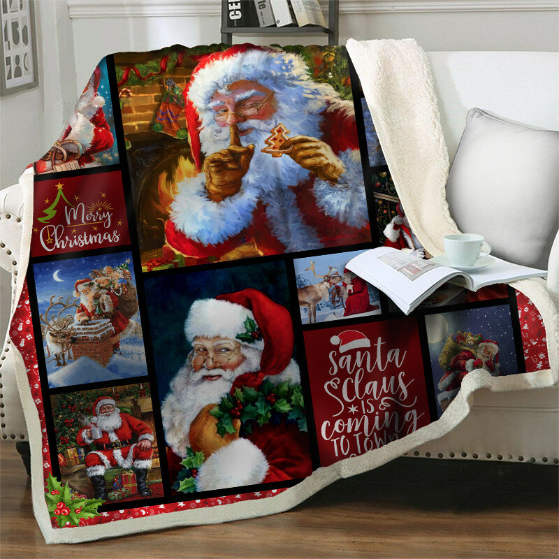 Cartoon Santa Claus 3D Sherpa Decken Dicke Warme Weiche Flanell Büro Nickerchen Decke Weihnachten Sofa Hause Bettwäsche gewichteten decke