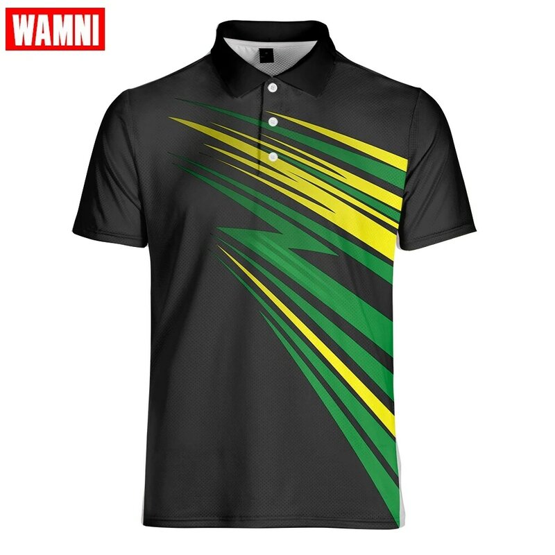 WAMNI, camisa 3D a la moda para hombre, informal, deportiva, a rayas, holgada, de alta calidad, cuello vuelto, botón, camisa de calle para hombre