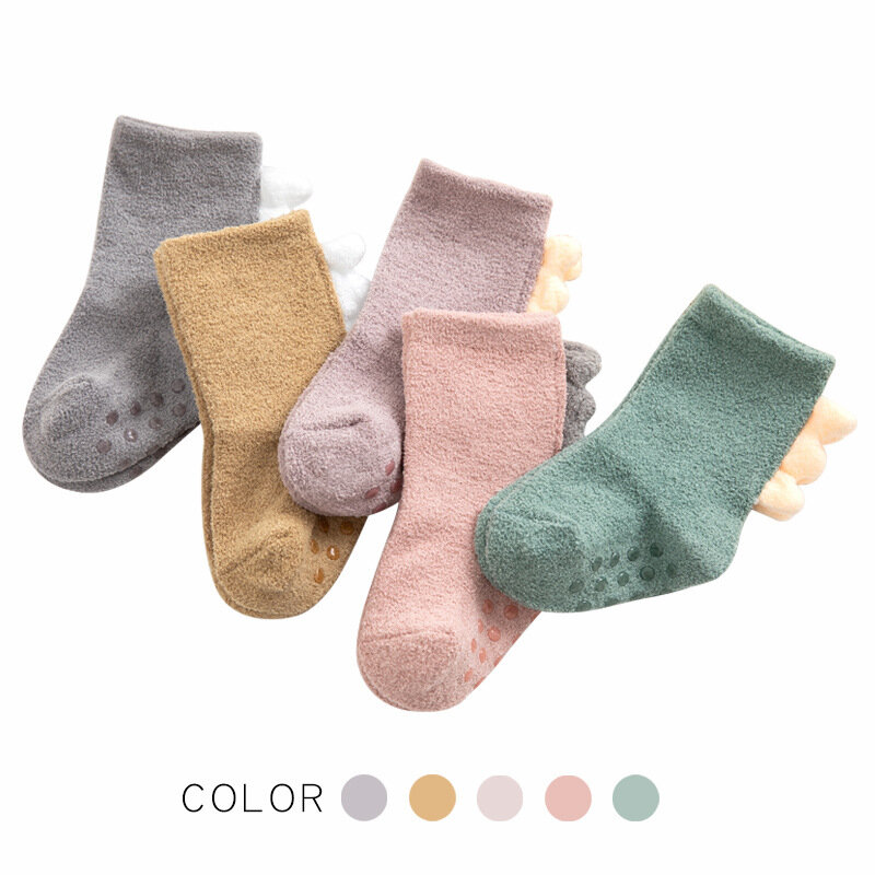Calcetines de algodón de lana de Coral grueso para niños pequeños, niño recién nacido, niño, niña, Otoño, dibujos animados, 0-5T