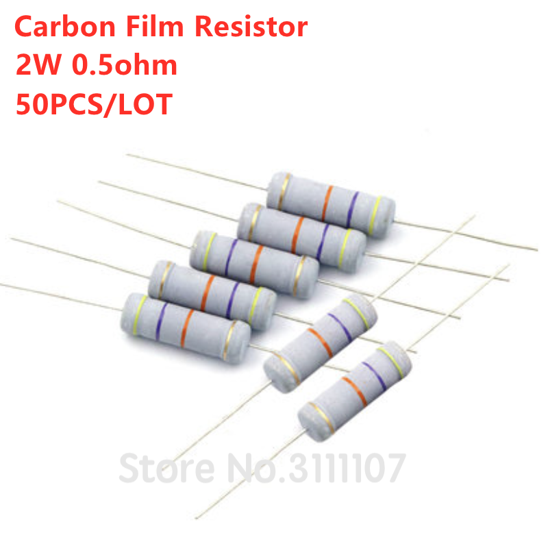 50 pz/lotto 2W 0,5ohm 5% resistenza/2W 0,5r ohm resistenza a pellicola di carbonio/- 5% / 2W resistenza ad anello di colore all'ingrosso elettronico nuovo