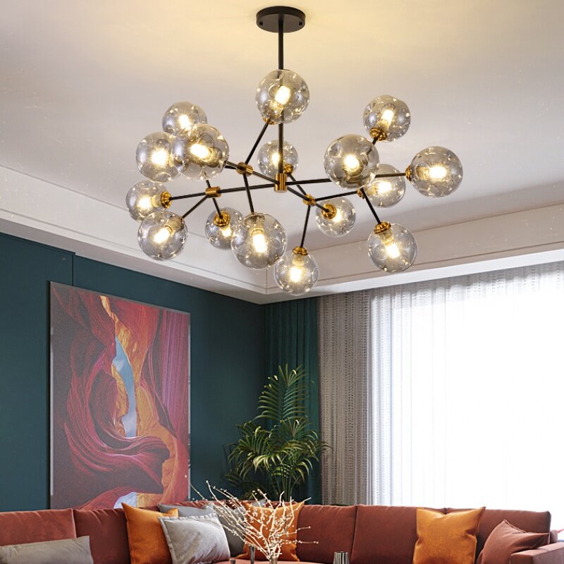 Nordic Led tree branch Chandeliers Living Room Kitchen chandelier black Lamp Glass ball Ceiling Chandelier For Bedroom luminaria