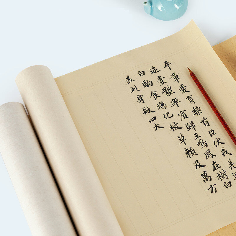 Papeles de caligrafía gruesos, papel chino semiadulto Xuan, papel de arroz con rejillas/línea Vertical Rijstpapier Carta Di Riso 0,35x20m