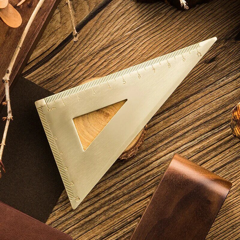 Righello in ottone Vintage triangolo righello goniometro scuola Set regalo per bambini strumenti di misura, 12cm 15cm righello accessori di cancelleria Kawaii