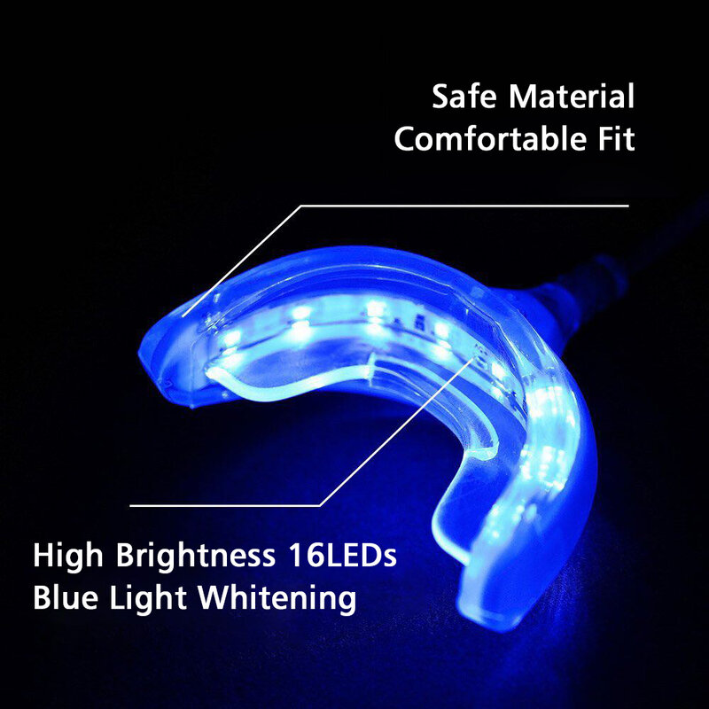 3-in-1 휴대용 치아 미백 장치 USB 충전 16 led 푸른 빛 미백 악기 표백 시스템 치과 치료 도구