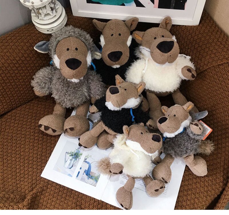 Vêtements de loup en mouton de 25cm, blanc, noir, gris, jouet en peluche Kawaii, poupées d'animaux de dessin animé, décoration de maison, cadeaux pour enfants