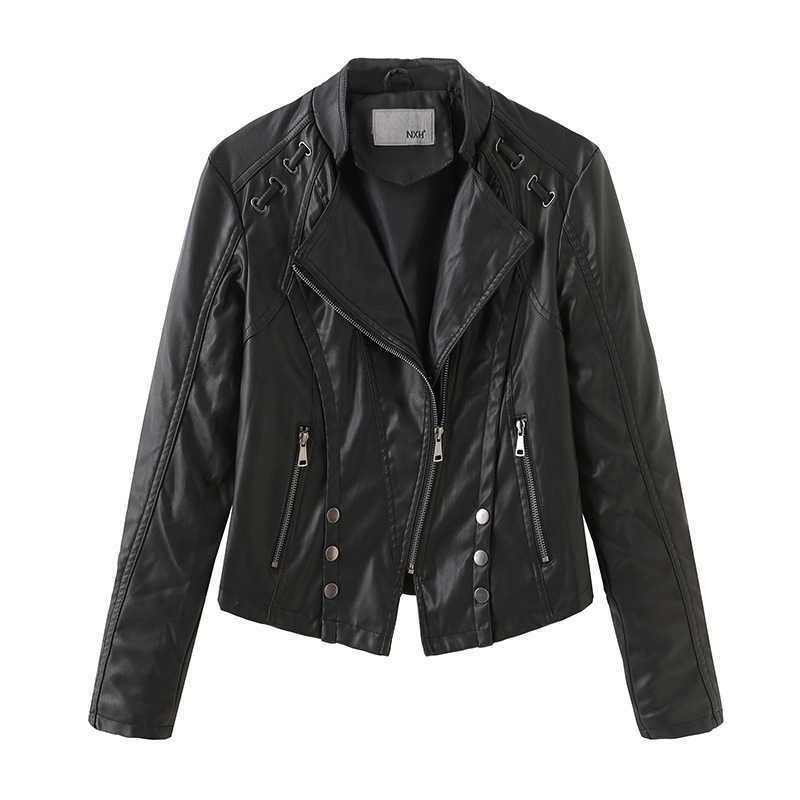 세련된 패션 한국 PU 가죽 자켓 가을 오토바이 가죽 아웃웨어, 여성 슬림 피트 기본 코트 짧은 캐주얼 의류