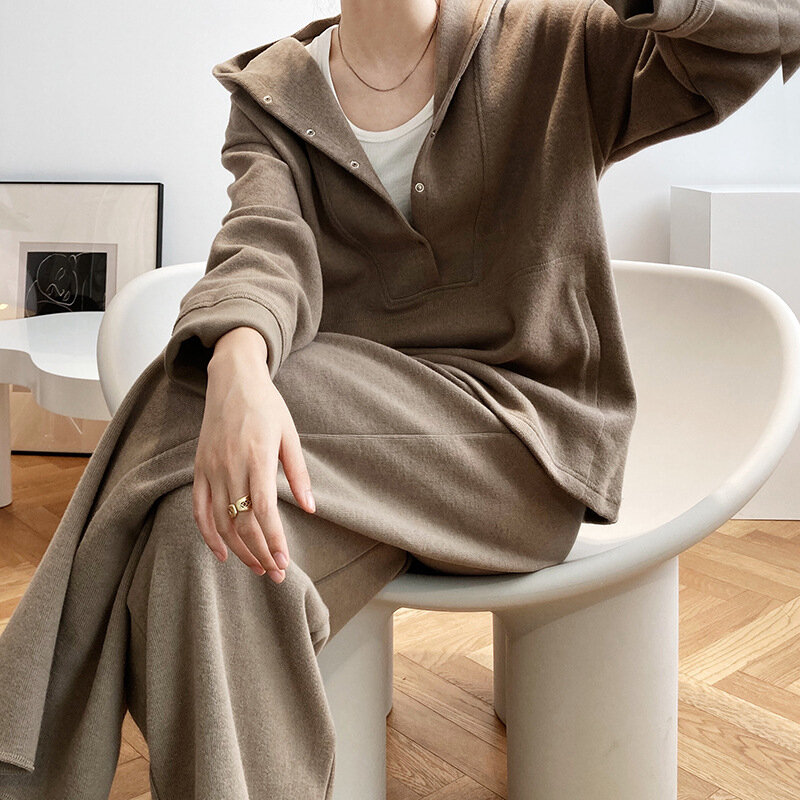 LMQ-Conjunto de dos piezas para mujer, Sudadera con capucha de gran tamaño y pantalones, chándal informal coreano, Otoño e Invierno