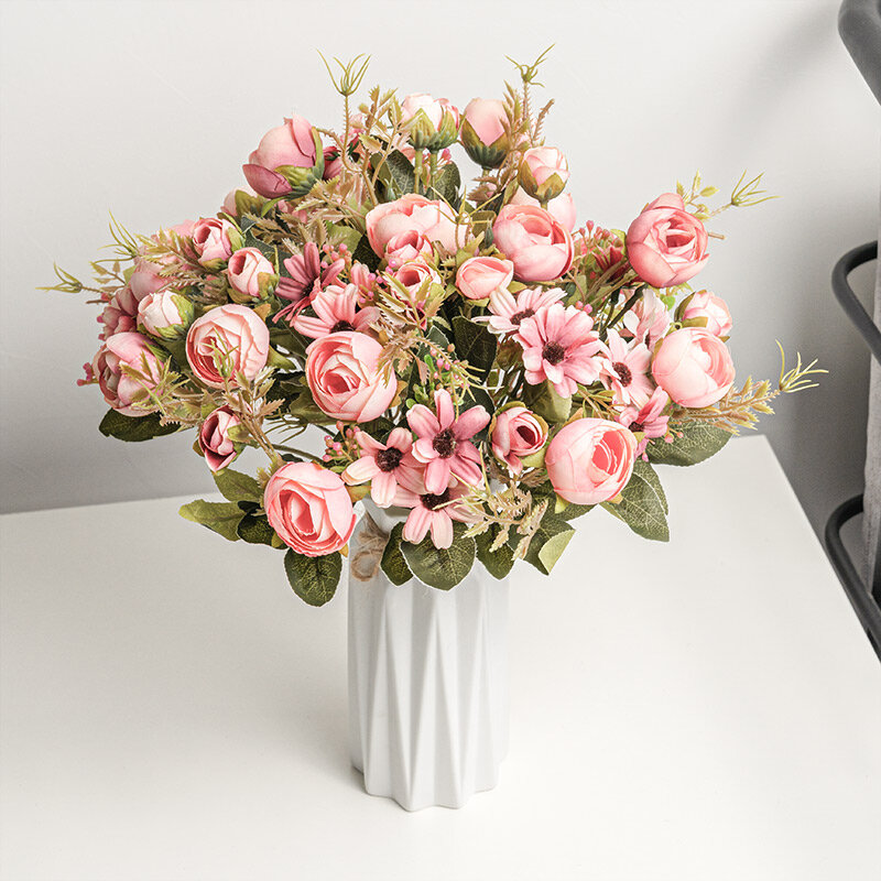 Seide Rose Rosa Künstliche Blumen Bouquet Hohe Qualität Kunststoff Zubehör Hause Wohnzimmer Hochzeit Tisch Dekoration Gefälschte Blume