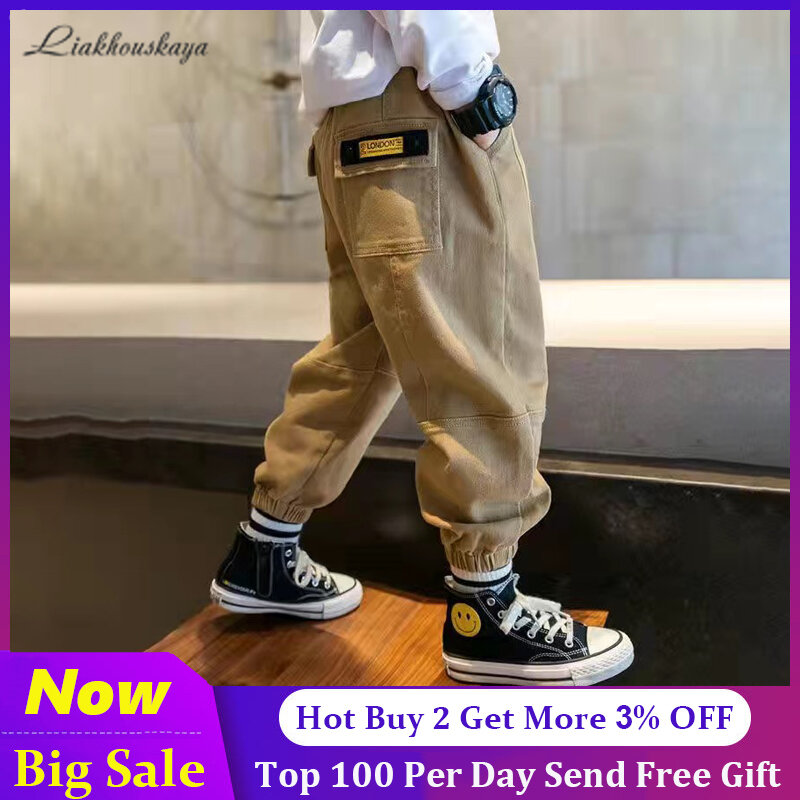 Hot Sale Boys Cargo Pants 2022 New Cotton Korean Casual Pants Children Spring Autumn Trousers Splicing Large Pockets 4-13 Years