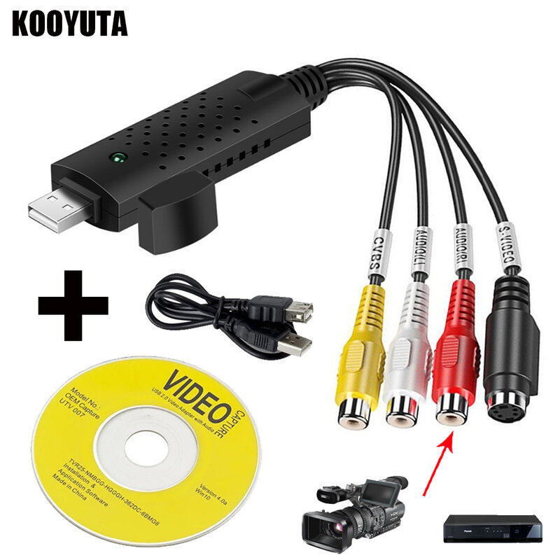 ขายร้อน! มาใหม่ USB 2.0 Easycap 4ช่องทีวี DVD VHS Audio PC การ์ดจับภาพ TV Video DVR Converter