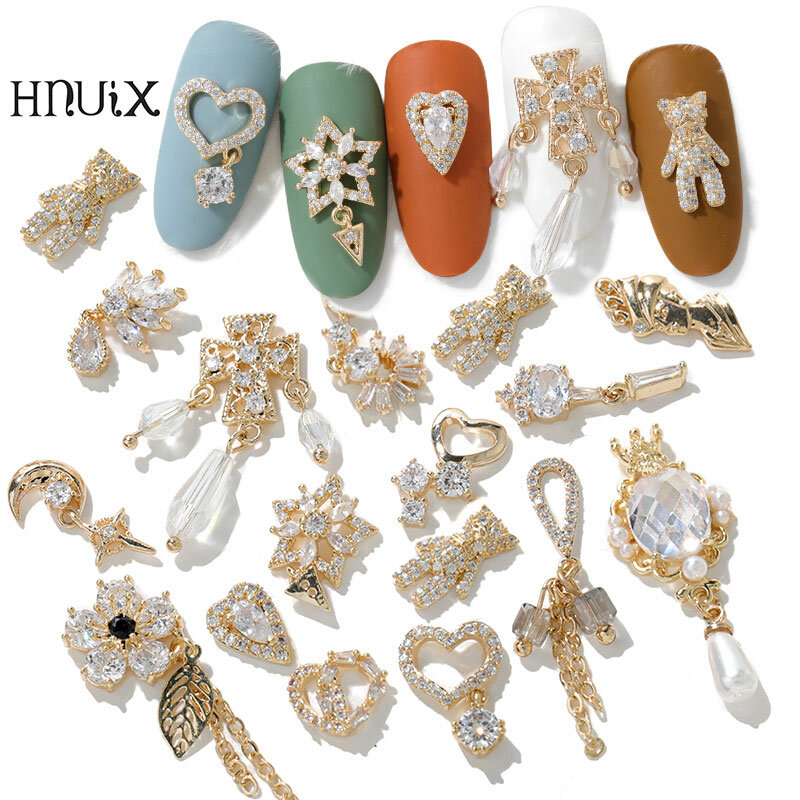 HNUIX 2 قطع ثلاثية الأبعاد المعادن مسمار الفن مجوهرات اليابانية مسمار الزينة أعلى جودة كريستال مانيكير الزركون الماس Charms المعلقات