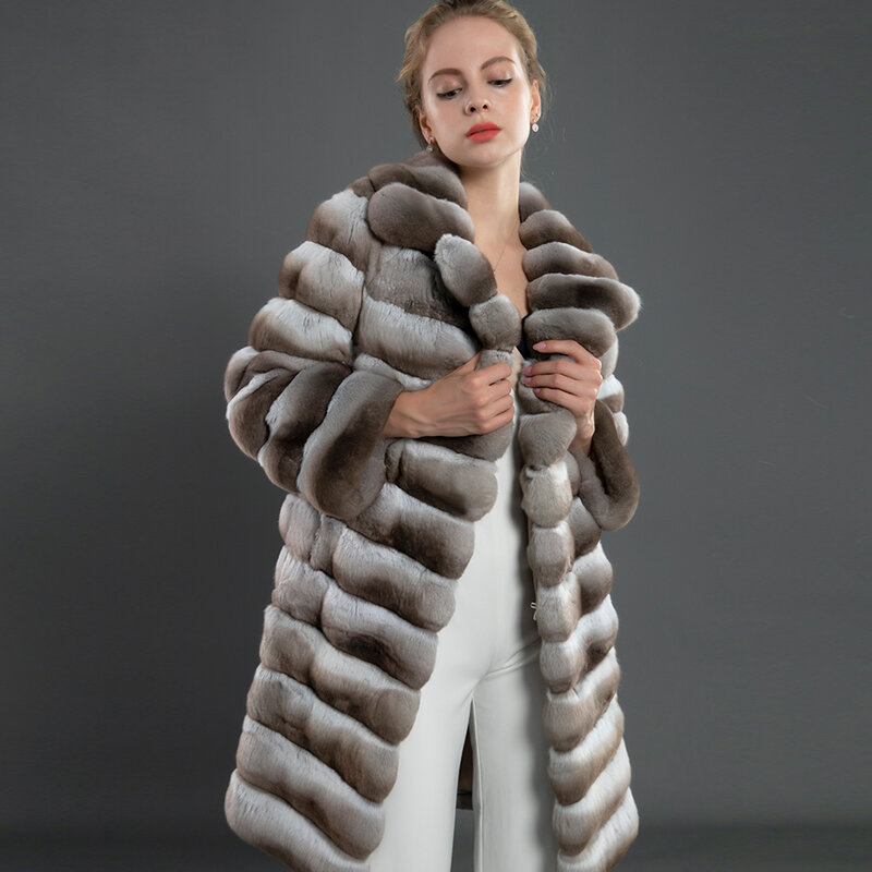 女性のためのウサギの毛皮のコート,冬のファッション,混合,長いコート,85 cm