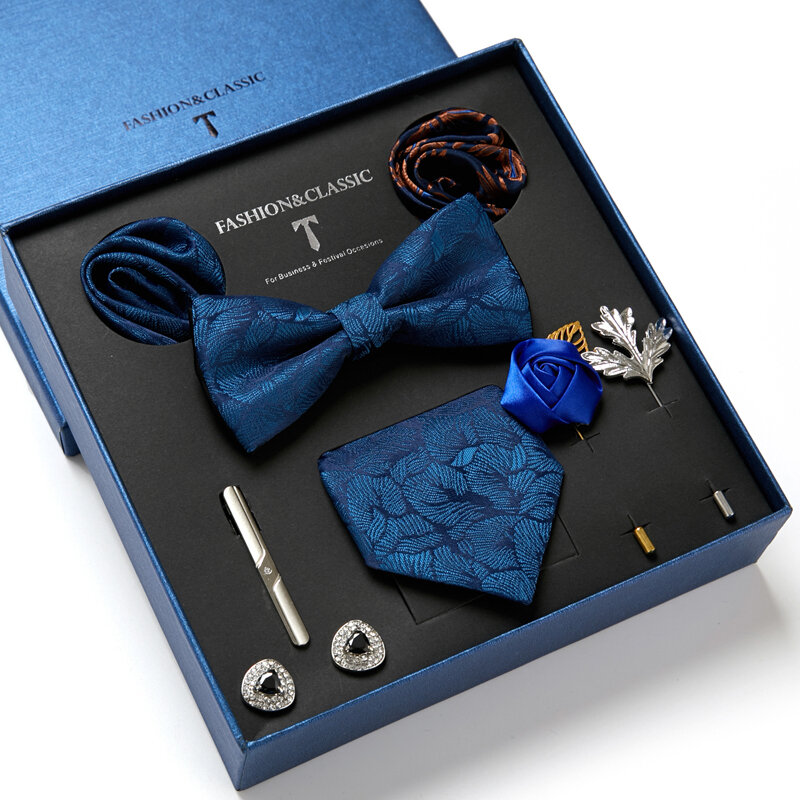 Gravata artesanal com cores mistas, alta qualidade, 7.5 cm, conjunto de presente de casamento, caixa de gravata, acessório de terno, dia de ano novo