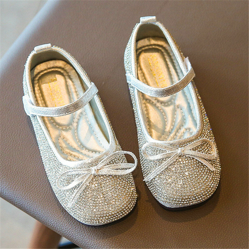 2020 primavera nuevos zapatos de cuero para niñas niños princesa arco perla strass pisos negro Rosa plata chica boda fiesta baile zapatos