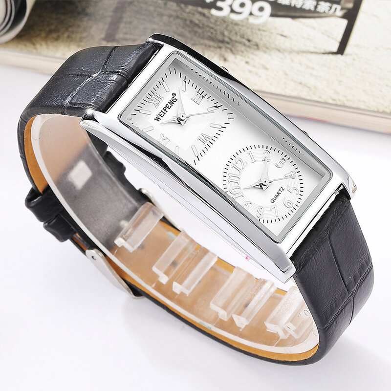 Doppel zifferblatt Unisex Uhr Echt leder Band Paar Quarz Armbanduhr einfache minimalist ische Männer Frauen männlich weiblich schwarz weiß Uhr