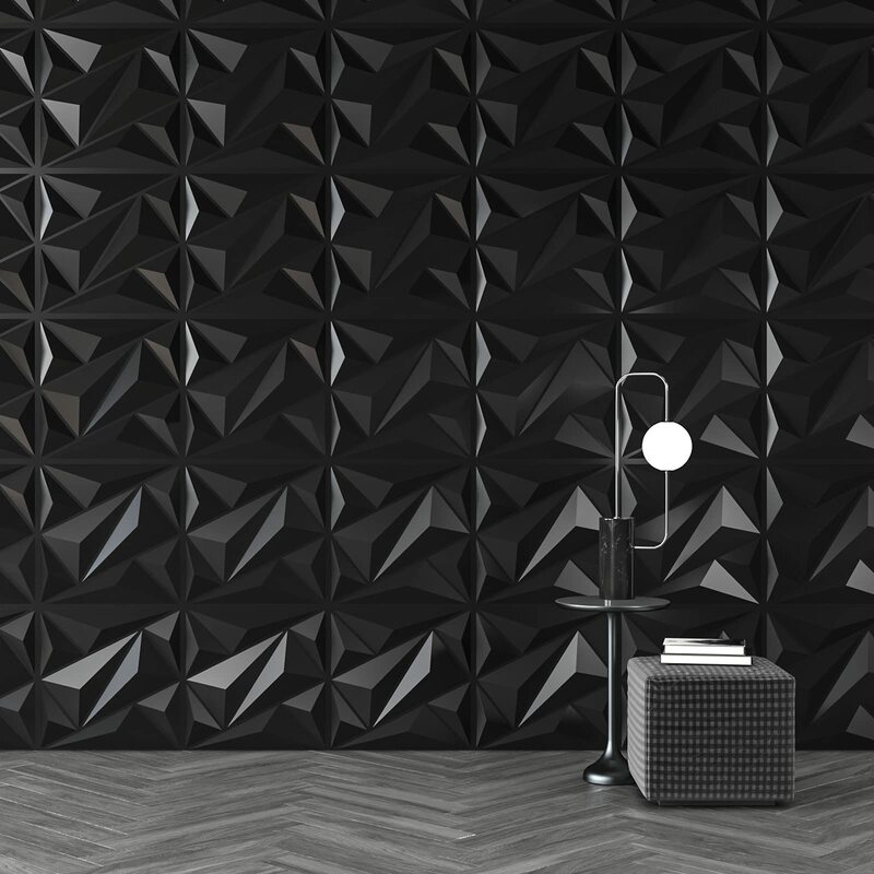 Panneaux Muraux 3D en Plastique Noir Diamant, pour Salon, Chambre à Coucher, Fond TV, Plafond, Paquet de 12 Carreaux, 50x50cm