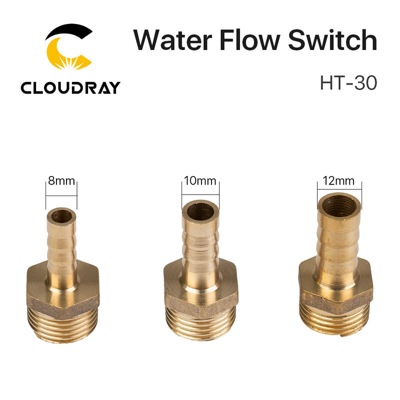 Cloudray-Sensor de flujo de agua con protección, indicador de presión de 8/10/12 mm, con protección de HT-30 para máquina cortadora de grabado láser CO2