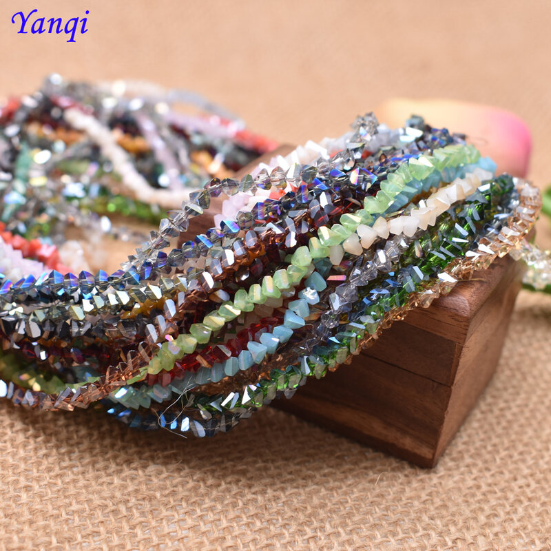 Yanqi 38 warna kualitas tinggi segitiga kristal manik-manik 4mm 130 buah kristal longgar kaca manik-manik untuk membuat perhiasan DIY anting kalung