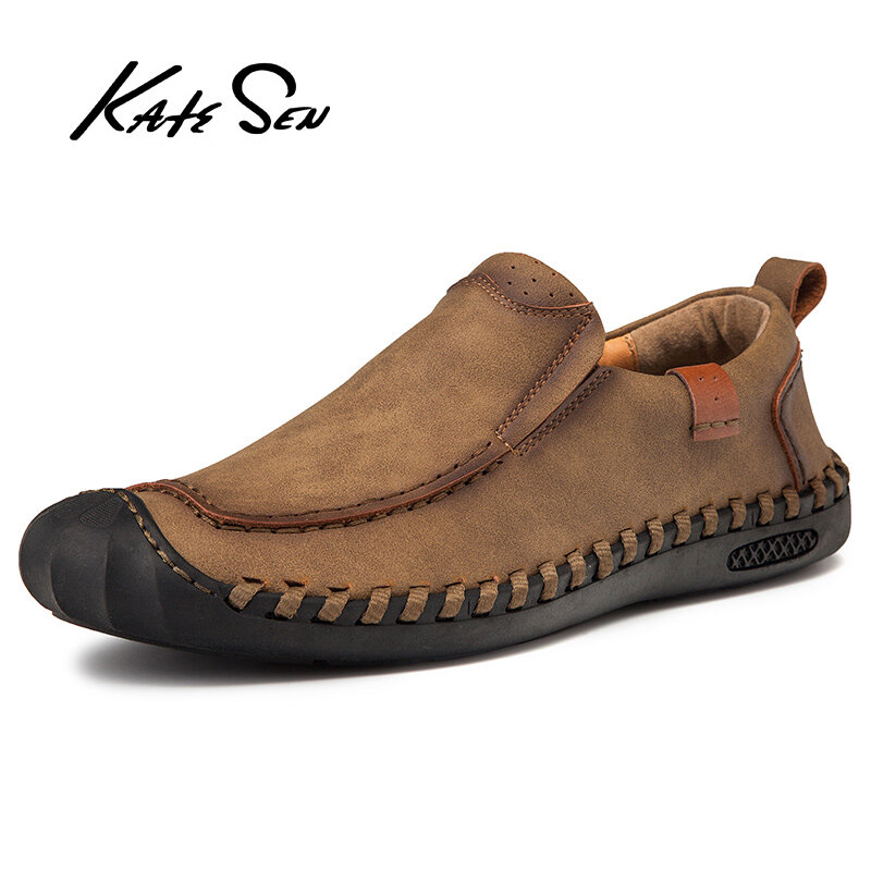 KATESEN Comfortable Men Casual Shoes Loafers Men Shoes Quality Split Leather Shoes Men Flats Hot Sale Moccasins Shoes Size 46