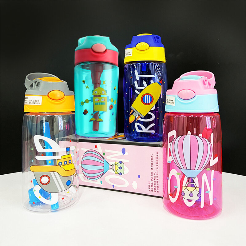 480ml caçoa copos de alimentação criativos do bebê dos desenhos animados do copo de água com canudos garrafas de água à prova de vazamento ao ar livre portátil das crianças copos