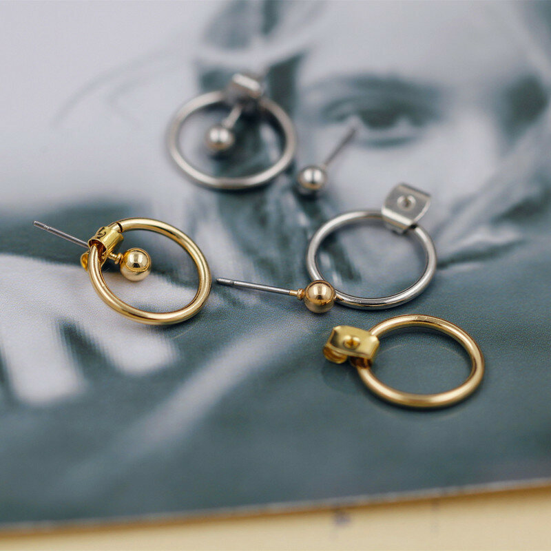 Fashion Sederhana Liar Paduan Kacang Kacang Anting-Anting Menggantung Cincin Kecil Pria dan Wanita Telinga Perhiasan Emas dan Perak Dua warna Liar Model