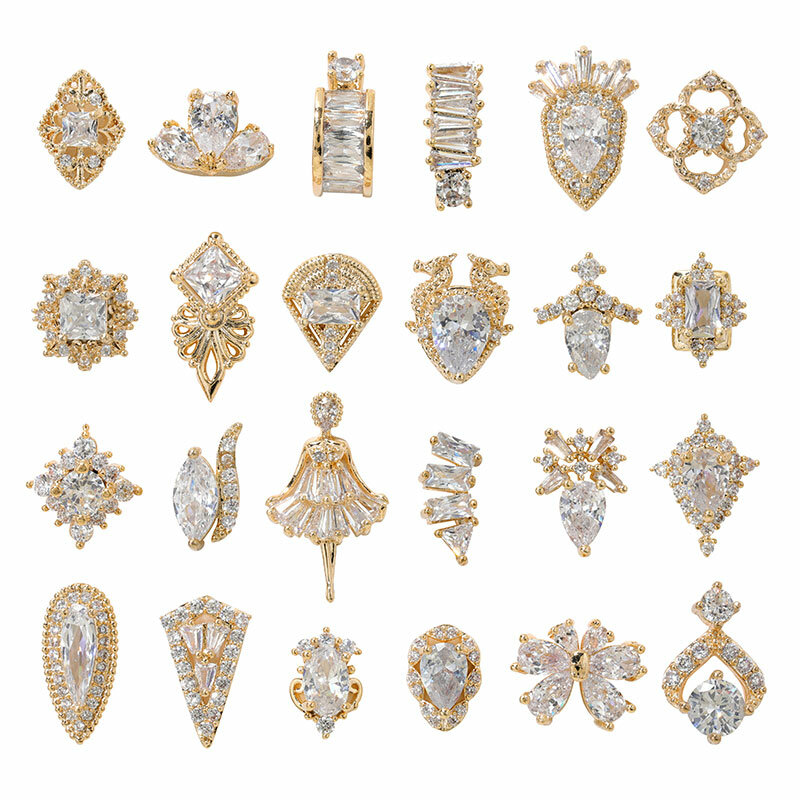 Zircão Cristal Strass para Unhas, Água Gota Dangle Cadeia, Encantos de Luxo, Decorações Nail Jewelry, 24 Tipos, 2 Pcs