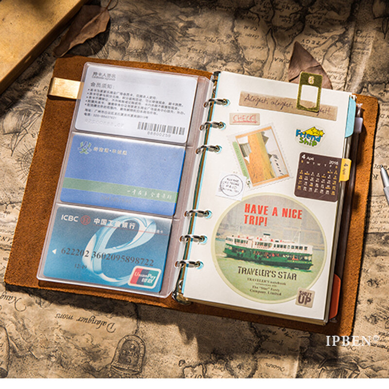 첫 번째 레이어 크레이지 호스 정품 가죽 여행 가방, 바인더 포함, 이름 카드 홀더 머니 클립