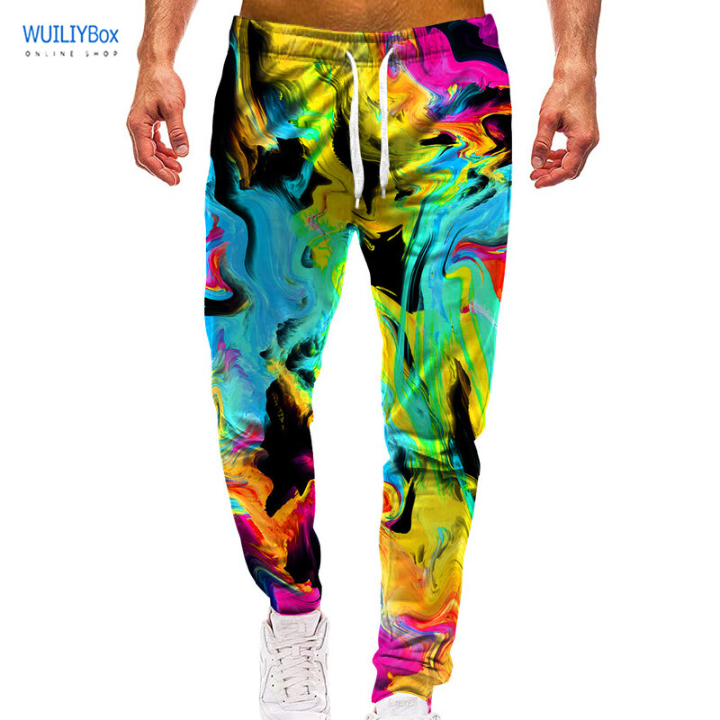 Pantalones deportivos con estampado de arcoíris para hombre y mujer, pantalón de chándal con cordón, estampado 3D, informal, Unisex