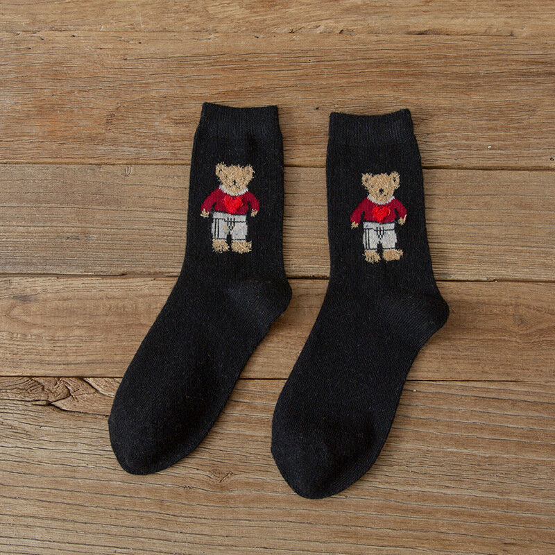การ์ตูนหมีถุงเท้าผู้หญิงฤดูใบไม้ร่วงฤดูหนาวหนาถุงเท้าเกาหลีน่ารัก Kawaii Harajuku Designer ถุงเท้าแฟชั่นผู้หญิง
