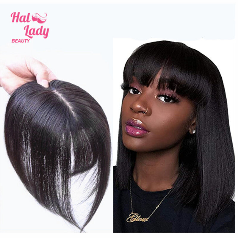 Halo Lady Beauty Air Bangs Bob Style Human Hair Extension Clip In Straight Brazilian Fringe Hair Toupees Toppers Hide White Hair