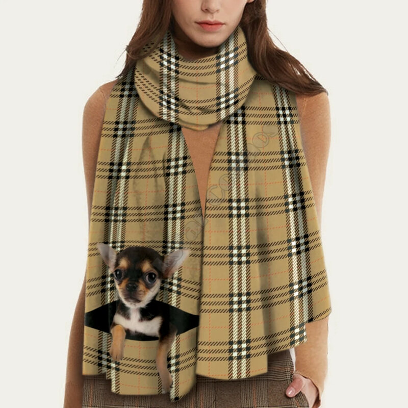 Теплый шарф чихуахуа с 3D принтом, имитация кашемира, осень и зима, утепленная теплая шаль, шарф