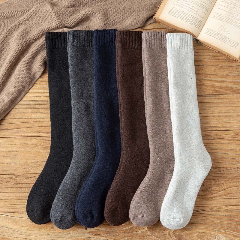 Meias altas de lã de joelho masculinas, grossas, quentes, harajuku, retro, compressão, meia longa masculina, inverno, 5 pares