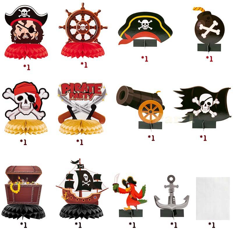 12 Pçs/set Topper Tabela do Favo De Mel Decoração de Mesa de Aniversário Peças Centrais Do Pirata Capitão Âncora Esqueleto Em Forma para As Crianças
