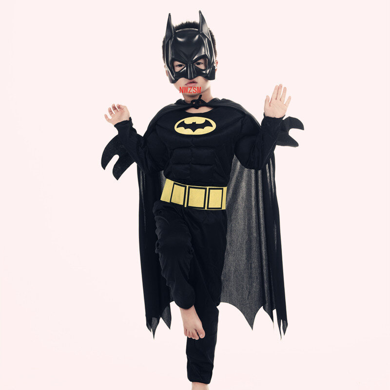 Crianças vampiro muscular batman trajes & máscaras cape boy super-herói cosplay halloween masquerade festa superman traje
