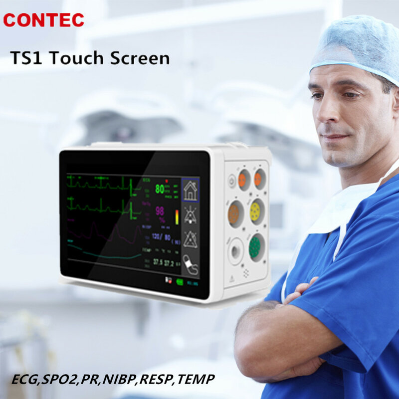 CONTEC-Monitor Vital Plug-in com Tela Sensível ao Toque, Monitor Modular do Paciente, 6 Parâmetros, ECG, NIBP, SPO2, PR, RESP, TEMP, 5 polegadas