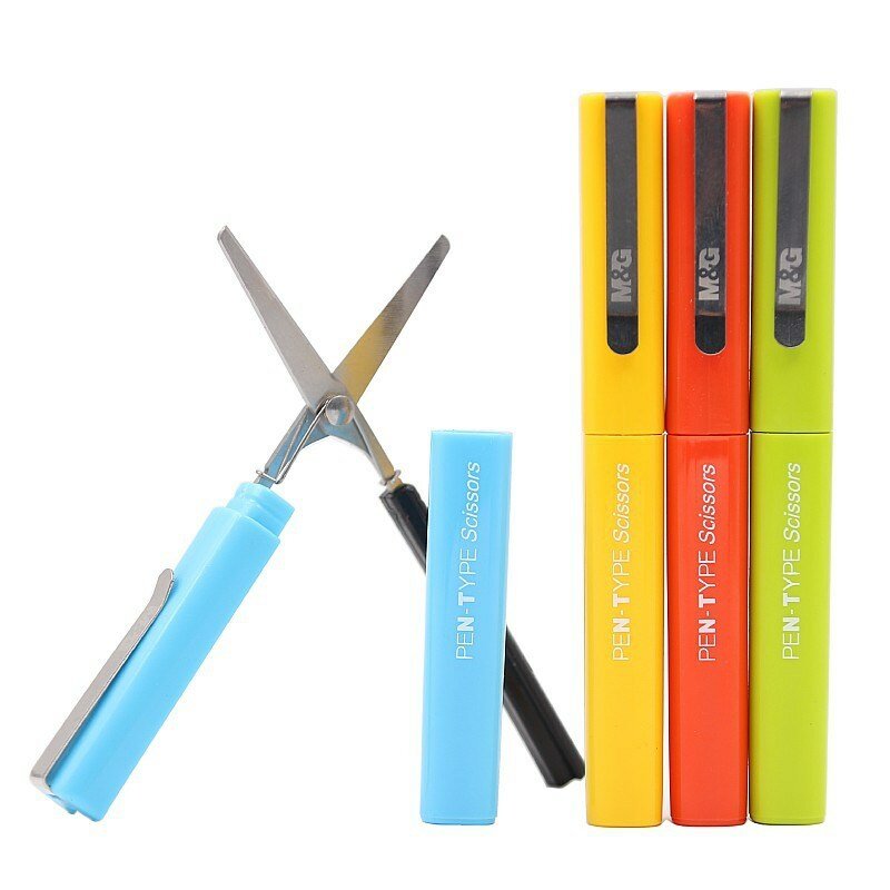 M&G 5pcs Portable Safety Scissors with Metal Clip Craft paper cutting folding mini stationery scissor for office school