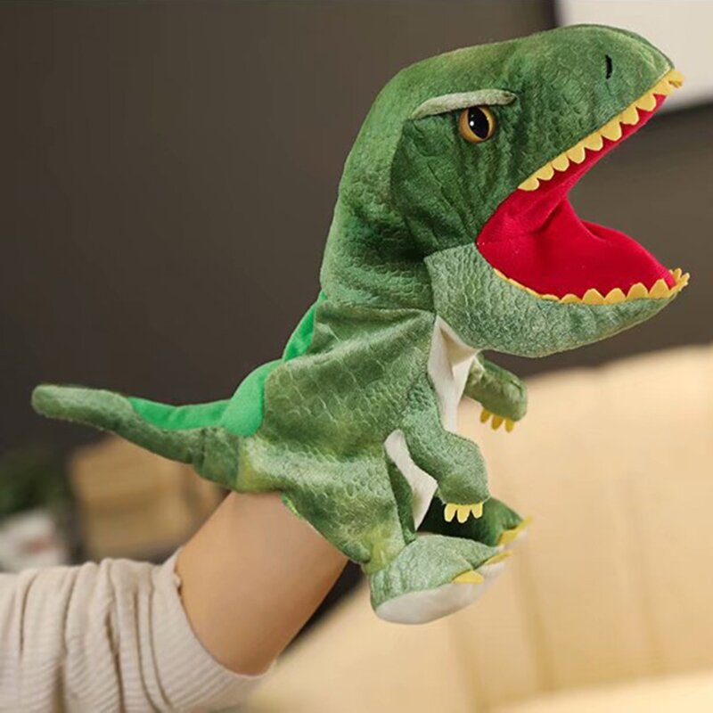 Simulazione cartone animato animale dinosauro mano bambola burattino guanto morbido peluche ripiene regalo per bambini