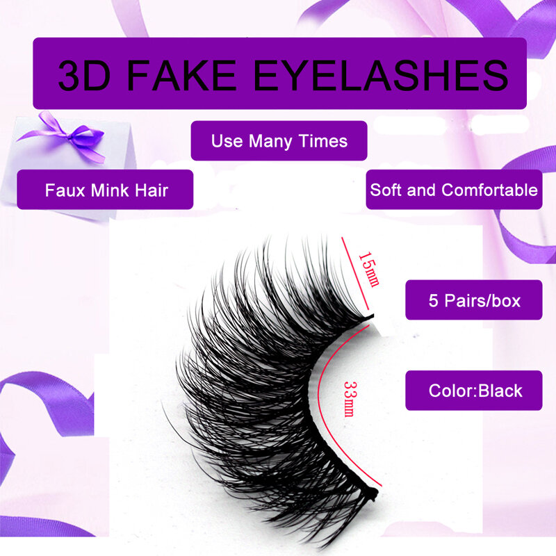 5 Packs False Eyelashes Extension Faux Cils 3D Mink Lashes Long Thick 15mm Natural Eye Lash Makeup Tools Wispy Lashes Wholesale
